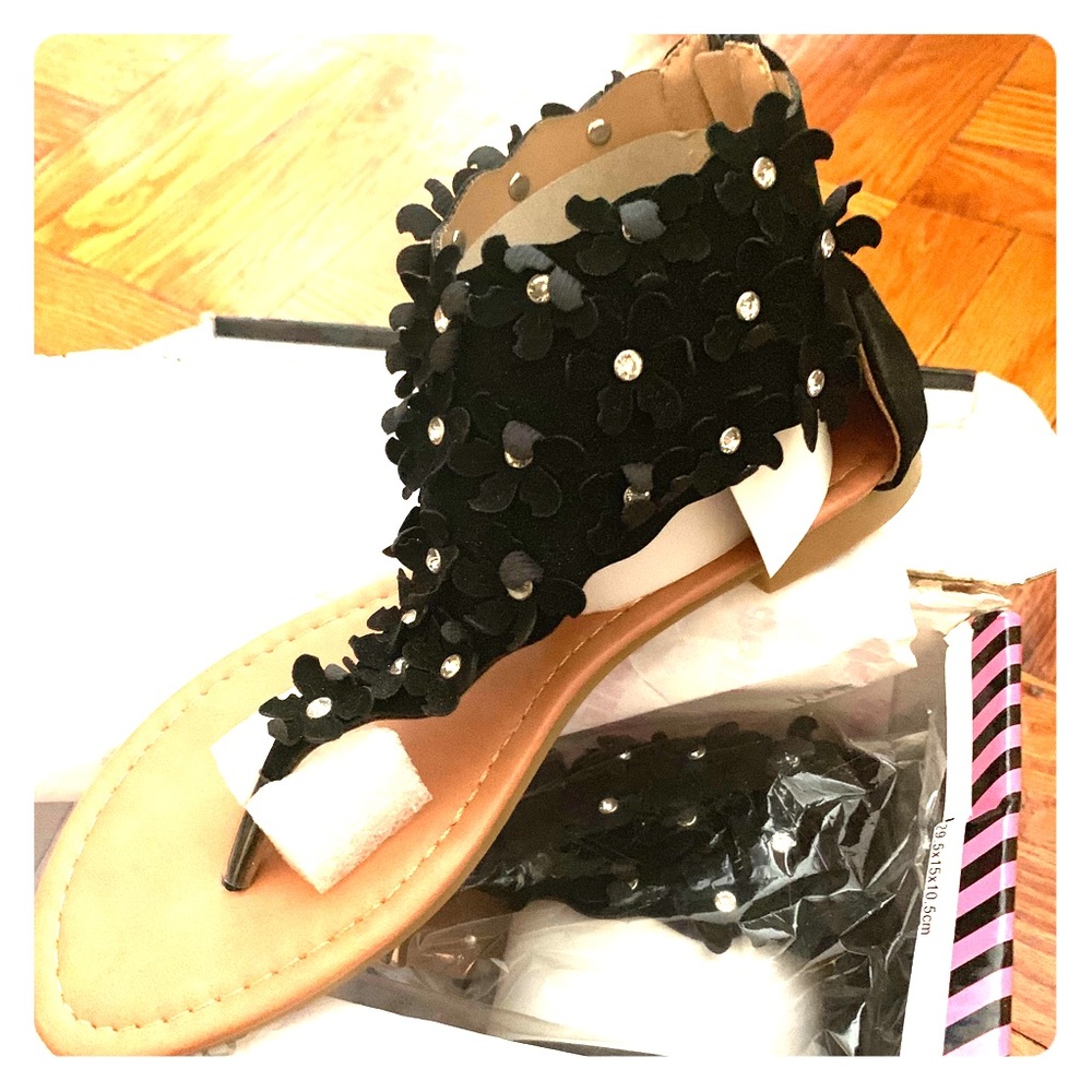 Flower and Rhinestone Thong Sandals